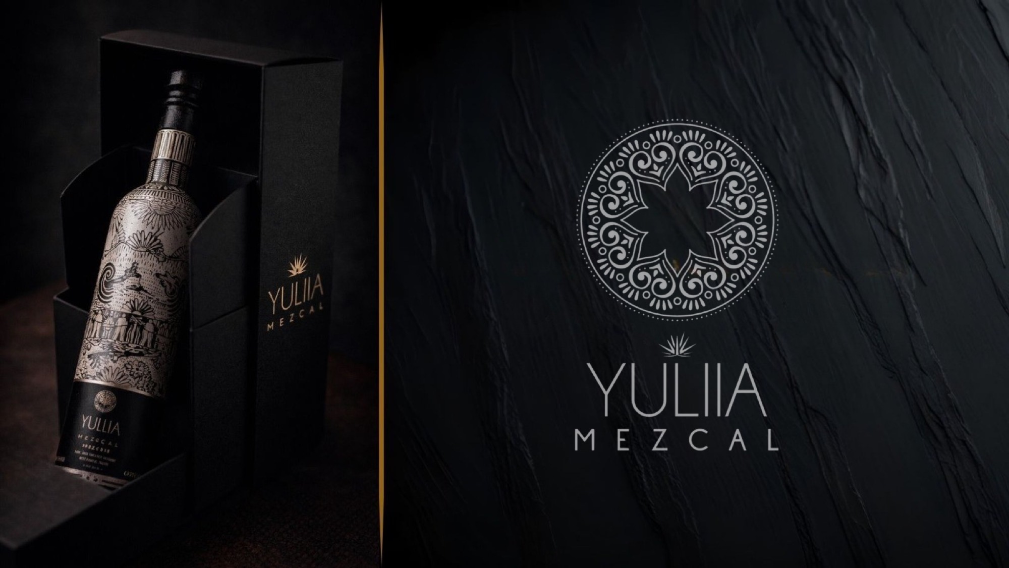 YULIIA Mezcal — estuche premium y mandala de la marca
